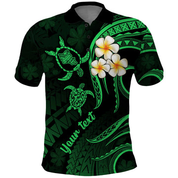 Personalised Oahu Hawaii Polo Shirt Polynesian Tattoo and Pacific Plumeria Green Vibe LT9