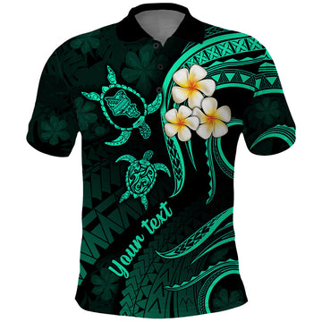 Personalised Oahu Hawaii Polo Shirt Polynesian Tattoo and Pacific Plumeria Turquoise Vibe LT9