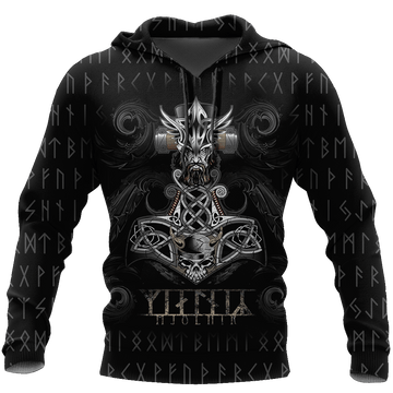 Viking Clothing Mjolnir and Skull Hoodie RLT12