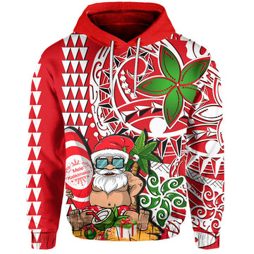 Hawaii Mele Kalikimaka Santa Claus Beach Hoodie LT6