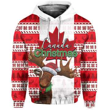 Christmas Moose Canada Hoodie Flag Style LT6