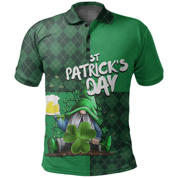 St Patricks Day Gnome Drinking Beer Polo Shirt LT6