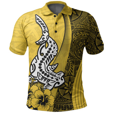 Hawaiian Shark Polynesian Polo Shirt Vibe Yellow Style LT6