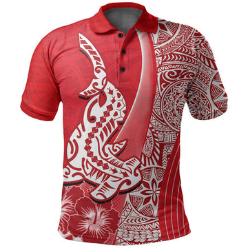 Hawaiian Shark Polynesian Polo Shirt Vibe Red Style LT6