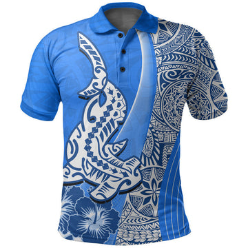 Hawaiian Shark Polynesian Polo Shirt Vibe Blue Style LT6