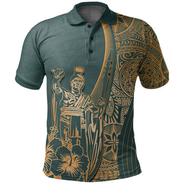 Hawaiian King Kamehameha Polo Shirt Vibe Green Style LT6