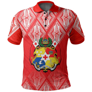 Tonga Polo Shirt Ngatu White and Red Style LT6