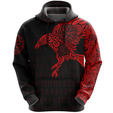 Viking The Raven Of Odin Tattoo Hoodie Red RLT12