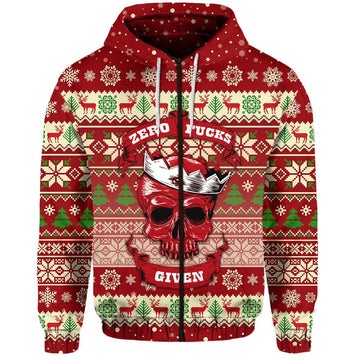 Skull Christmas Zip Hoodie Red LT8