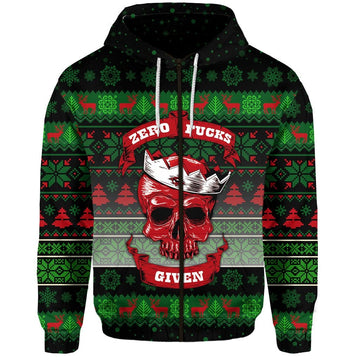 Skull Christmas Zip Hoodie Black LT8