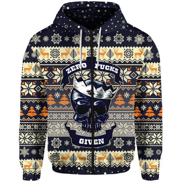 Skull Christmas Zip Hoodie Navy LT8