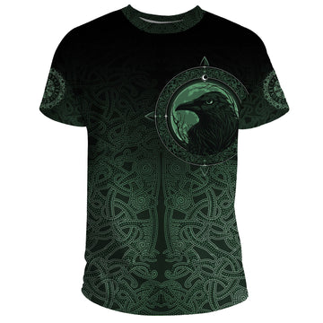 Viking T shirt, Ethnic Odin Raven Green RLT12