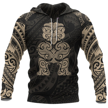 Tiki Maori Tattoo All Over Hoodie Gold