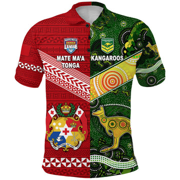 Mate Maa Tonga Ngatu And Australia Kangaroos Aboriginal Polo Shirt Rugby Together LT8