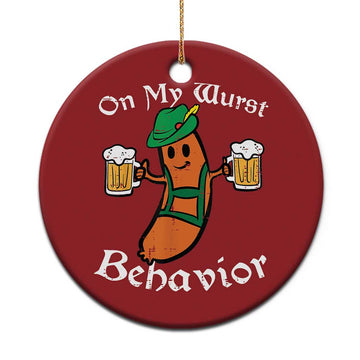 Funny Oktoberfest Christmas Ornament On My Wurst Behavior German Sausage TS02