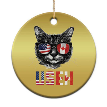 Cool American Canadan Cat Christmas Ornament US EH American Canada Flag Funny TS02