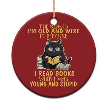 Black Cat Reading Christmas Ornament I'm Old And Wise Because I Read Books When I Was Young And Stupid Funny Reading Lover TS02