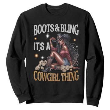 African Melanin Cowgirl Sweatshirt Boots & Bling It's A Cowgirl Thing Black History TS02
