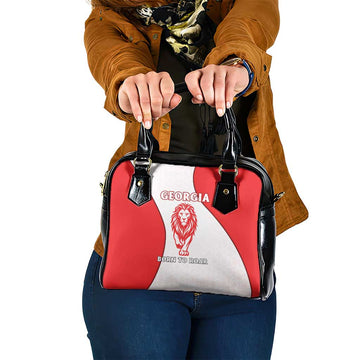 Georgia Flag Shoulder Handbag with Born to Roar with Red Lion and National Symbols TS04