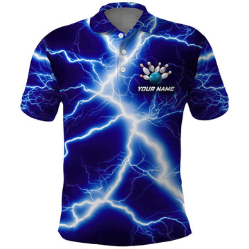 Snake and Bowling Ball Design Polo Shirt with Lightning Background and Custom Team Name Text TS04