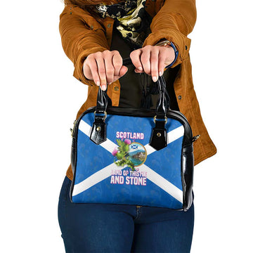 Scotland Shoulder Handbag with Blue Saltire Flag with Thistle Flowers Highland Landscape and Land of Thistle and Stone TS04