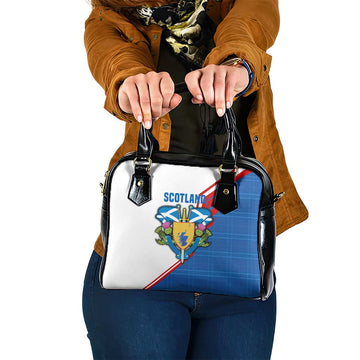 Scotland Blue Tartan Shoulder Handbag with Crest and Saltire Shield Design TS04