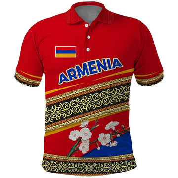 Armenia Traditional Pattern Polo Shirt with Floral Motif and National Flag Design TS04