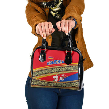 Armenia Traditional Pattern Shoulder Handbag with Floral Motif and National Flag Design TS04
