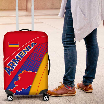 Armenia Flag Colors Luggage Cover with National Emblem and Map Design TS04