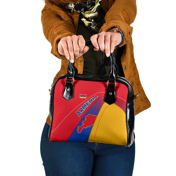 Armenia Flag Colors Shoulder Handbag with National Emblem and Map Design TS04