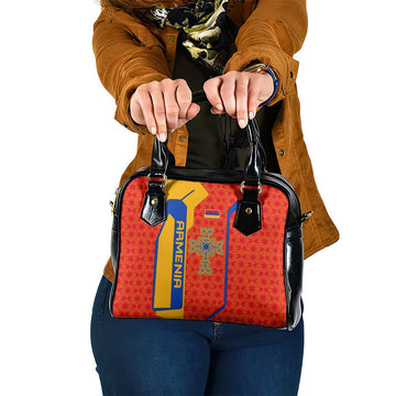 Armenia Flag-Inspired Shoulder Handbag with Ornamental Cross and Geometric Pattern Design TS04