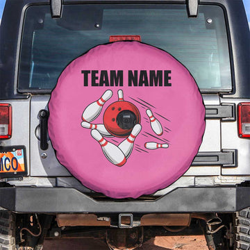Pink and Black Bowling Spare Tire Cover Design with Red Ball and Pins and Custom Team Name Graphic TS04