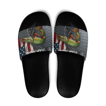 Pike Fishing Slide Sandals with American Flag and Realistic Fish Scale Texture Design TS04