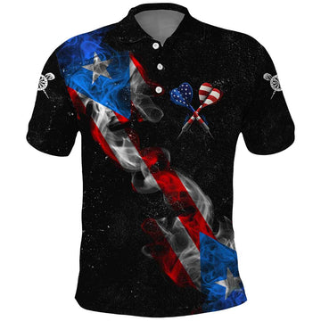 American Flag Smoke Trail Polo Shirt with Dartboard and Crossed Darts Graphic Design TS04