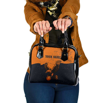 Flying Eagle Carrying Bowling Ball Shoulder Handbag with Grunge Orange and Black Splatter Design TS04