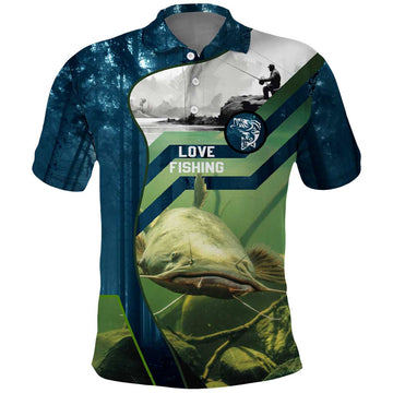 Catfish and Underwater Scene Design Polo Shirt with Forest Background and Fishing Theme Elements TS04