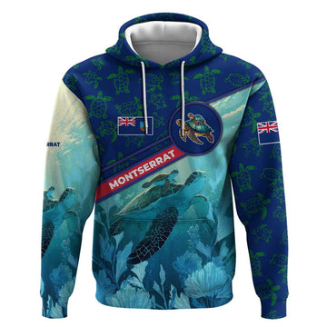 Montserrat Hoodie with Sea Turtle Illustration Blue Underwater Ocean Design TS04