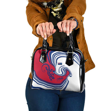 Montserrat Shoulder Handbag with Gecko Illustration Red Blue Wavy Line Design TS04
