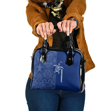 Montserrat Shoulder Handbag with Tribal Sea Turtle Illustration Blue Polynesian Pattern Design TS04