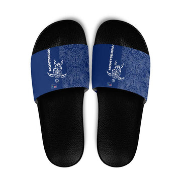 Montserrat Slide Sandals with Tribal Sea Turtle Illustration Blue Polynesian Pattern Design TS04
