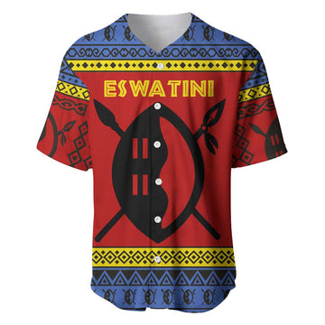 Eswatini Flag Baseball Jersey Nguni Shield Spear Pattern TS04