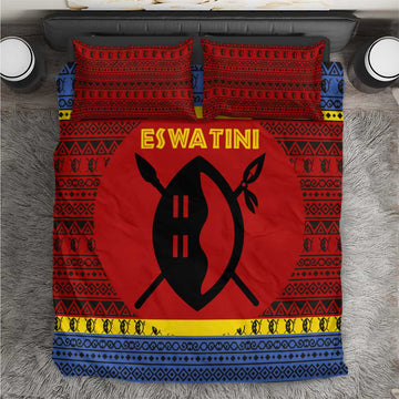 Eswatini Flag Bedding Set Nguni Shield Spear Pattern TS04