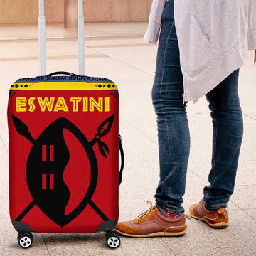 Eswatini Flag Luggage Cover with Traditional Shield Spear and Cultural Pattern Design TS04