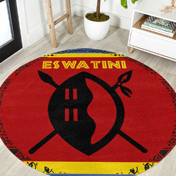 Eswatini Flag Round Carpet Nguni Shield Spear Pattern TS04