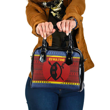 Eswatini Flag Shoulder Handbag with Traditional Shield Spear and Cultural Pattern Design TS04