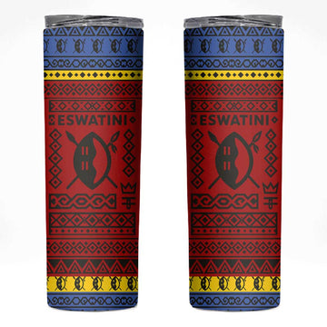 Eswatini Flag Skinny Tumbler Nguni Shield Spear Pattern TS04