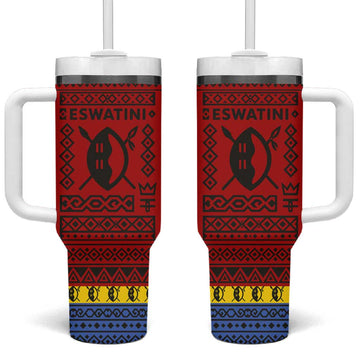 Eswatini Flag Tumbler With Handle Nguni Shield Spear Pattern TS04