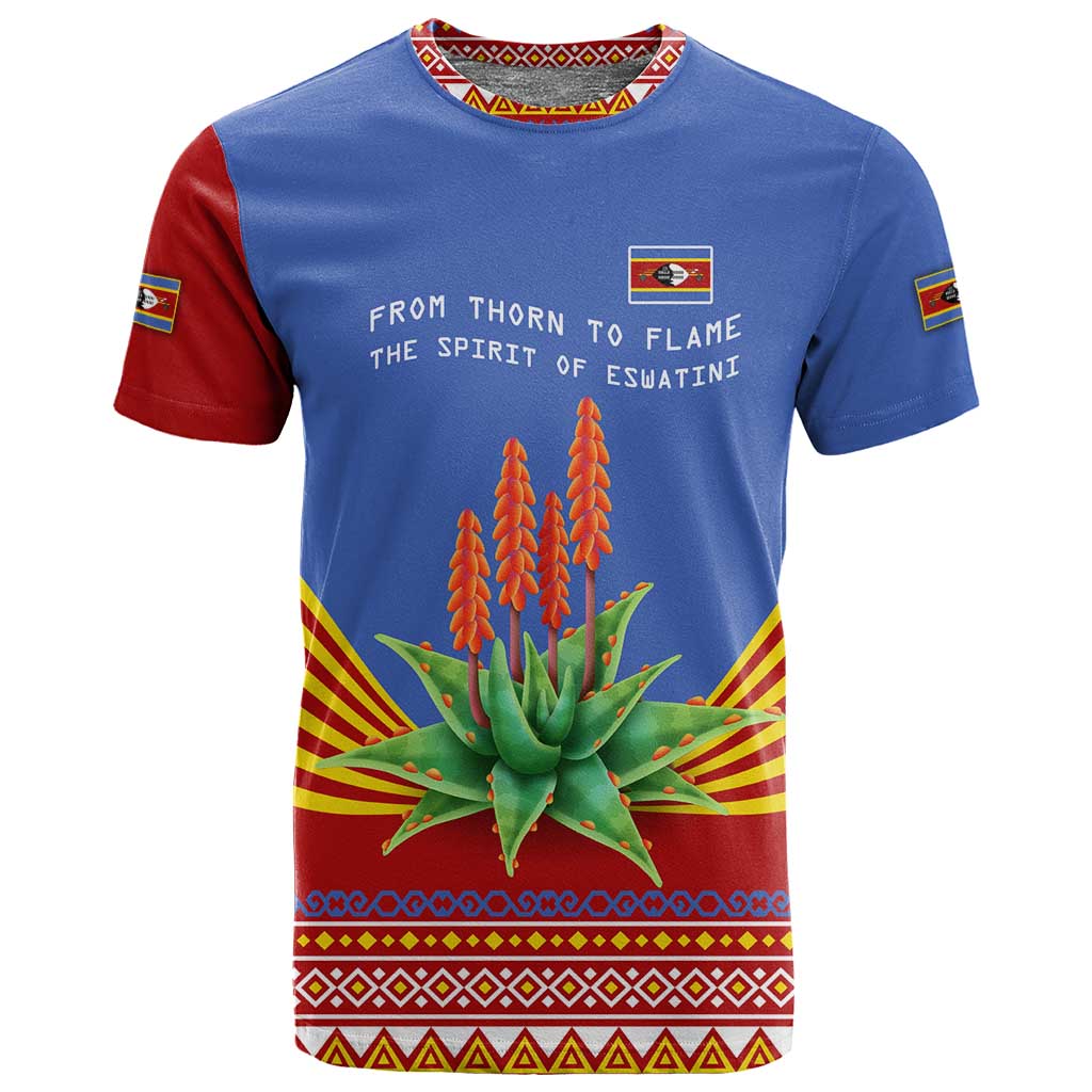 Aloe Vera Eswatini T shirt Flag Print and Cultural Motif From Thorn to Flame TS04