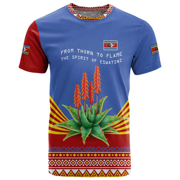 Aloe Vera Eswatini T shirt Flag Print and Cultural Motif From Thorn to Flame TS04