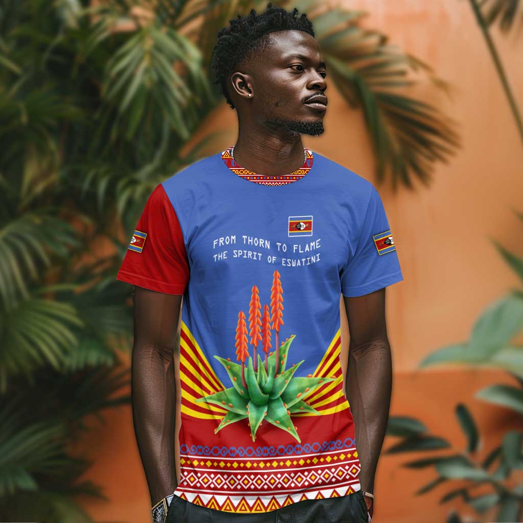 Aloe Vera Eswatini T shirt Flag Print and Cultural Motif From Thorn to Flame TS04